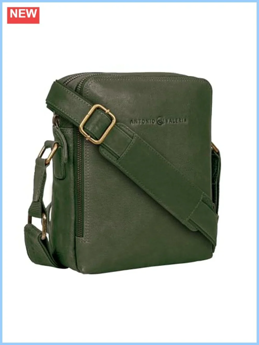 Washed Leather Crossbody Bag with 3 Zippered Compartments